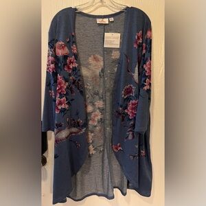 Quacker Factory Printed Cardigan Floral Birds Crane Bling New 2X